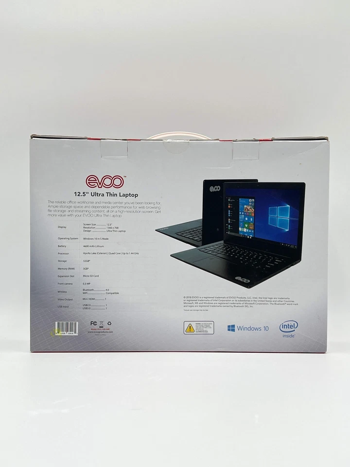 Evoo 12.5" (32GB, Intel Celeron, 1.10 GHz, 3GB) Laptop - Black - EV-C-125-3-BK - Image 4 of 4