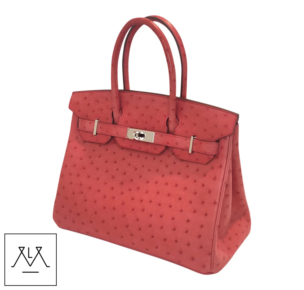 Hermes Birkin Bag 30cm Bougainvillea Red Ostrich Skin PHW - 100% Authentic