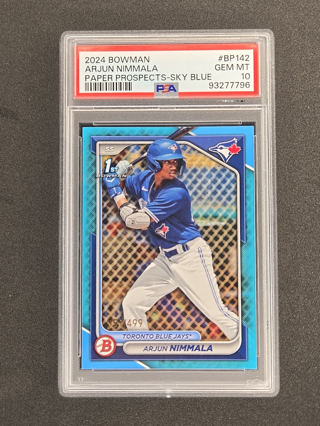 2024 Bowman ARJUN NIMMALA 1st Paper Prospect /499 SKY BLUE Jays PSA 10 GEM MINT