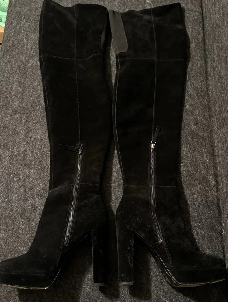 Alice & Olivia Sobre la Rodilla Negro Gamuza Plataforma Ultra Alto Sexy Botas 39/8 Foto 2 de 4