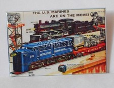 Vintage LIONEL TRAIN SET US MARINES on the move 2" x 3" Fridge MAGNET art TRAINS