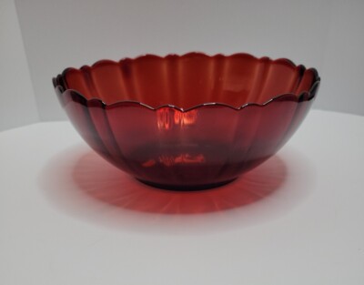 Vintage Arcoroc France Ruby Red Cranberry Candy Trinket Dish Rare Find 3'' X 8''