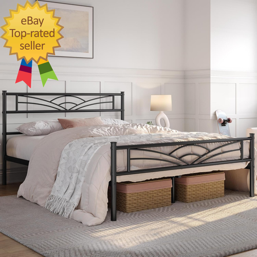 Queen Size Bed Frames Metal Platform Bed Mattress Foundation with Cloud-Inspired - Picture 2 of 9