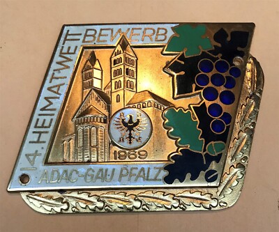 Badge Automobile German Rally #232 1969 14th Heimatwett Bewerd ADAC Gau Pfalz