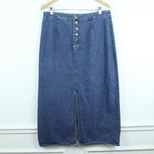 Vintage L XL Denim Maxi Skirt 90s Y2K Button Fly Blue Minimal Skate Western