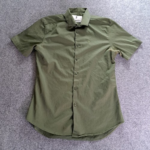 Father Sons Shirt Mens Large Olive Green Short Sleeve Button Up Cotton READ