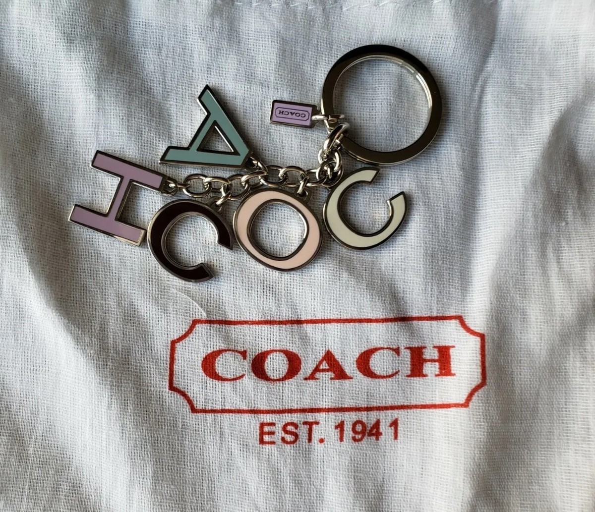 COACH Pastel Colors Signature Multi Charm Keychain Key Fob Purse