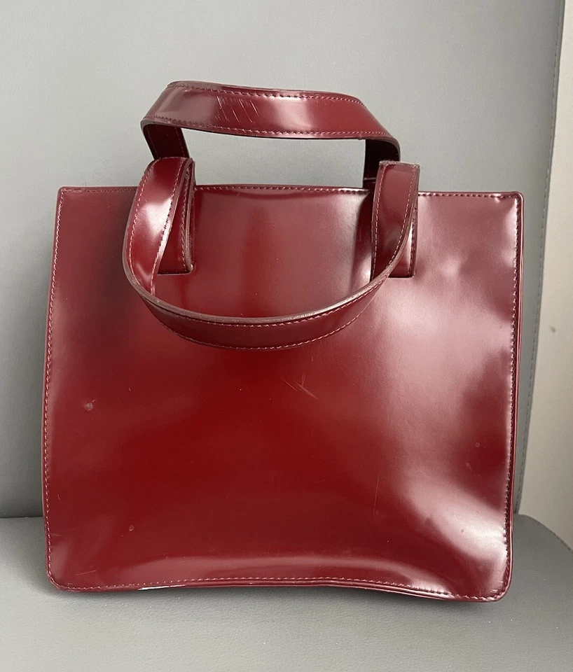 Bolso de Hombro Espirit Vintage Cuadrado Años 90 Rojo Cereza Pantalón Cuero Cartera Foto 2 de 4