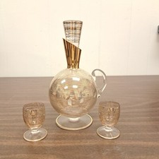 Vintage Imperial Glass Gold Stripes Decanter & Glasses - MCM Mid Century Modern