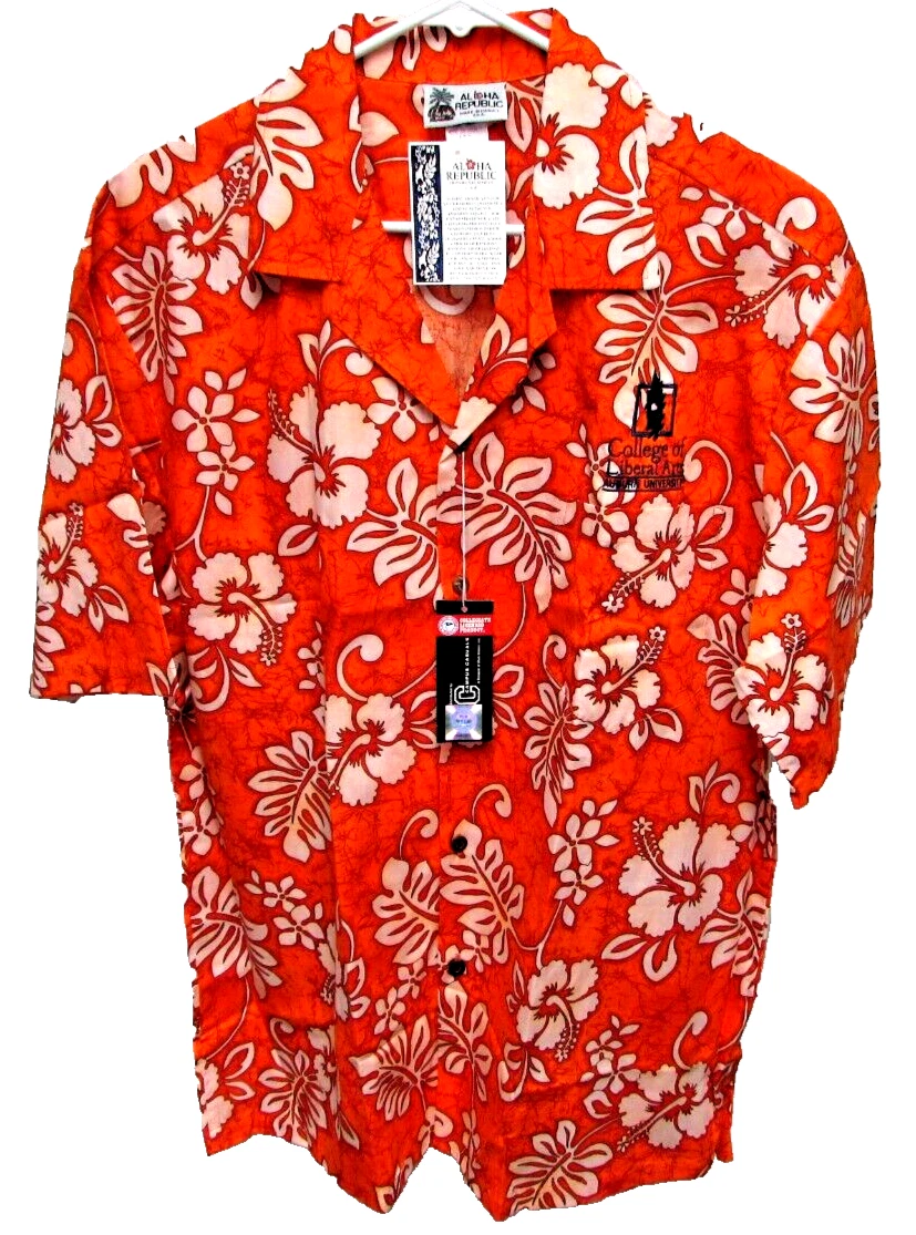 Aloha Republic Hawaiian Floral Shirt Mens L AUBURN UNIVERSITY Made Hawaii NWT US