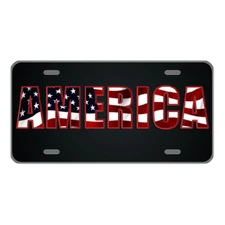 Custom Personalized License Plate Car Tag With America In Red White And Blue