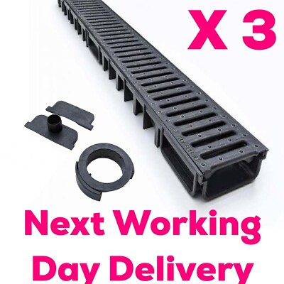 Garage flache Entwässerungsrinne 3er Pack mit Set 50 mm tief SCHWARZ
