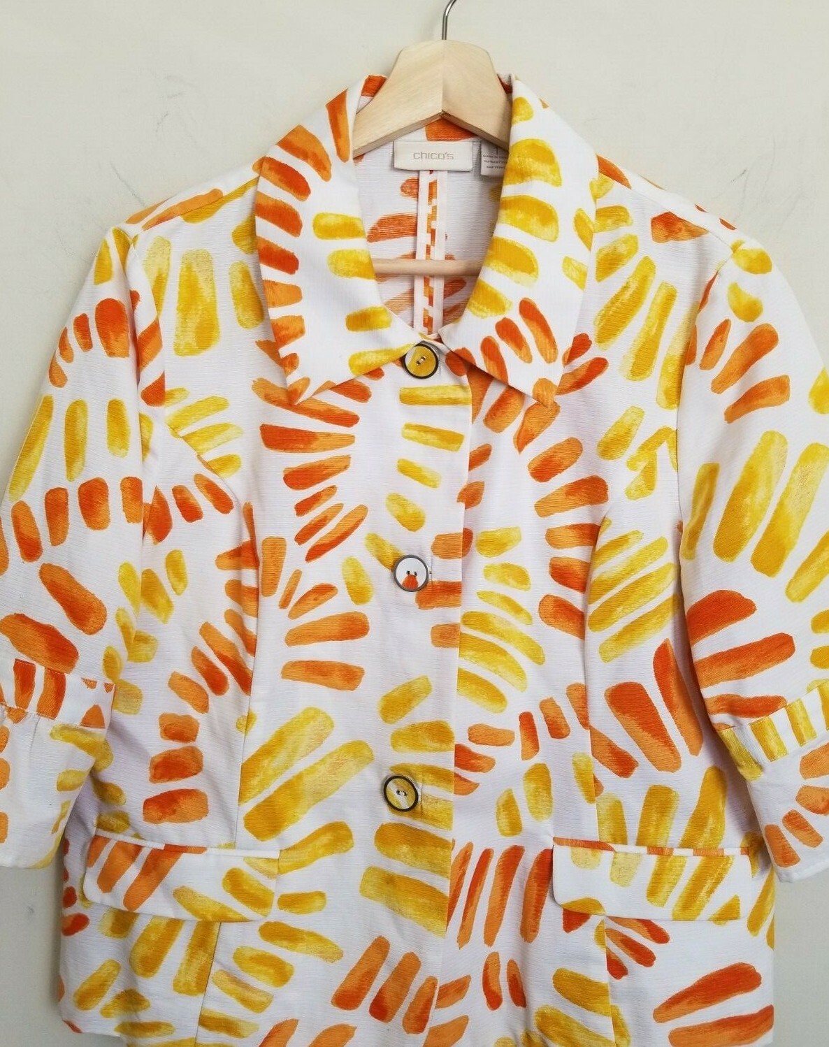 Chico's Jacket White/Orange Multi Collared Button… - image 4