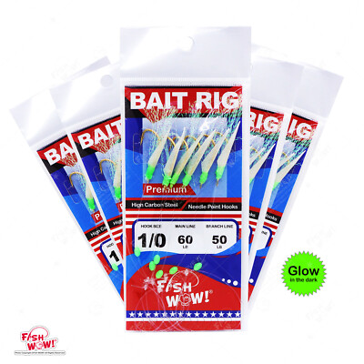 5pks Size 1/0 Premium Glow Sabiki bait Rigs Fish skin Piscatore Lure Gold 6-hook