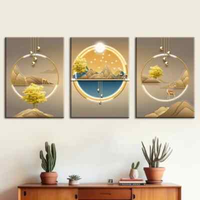 3pcs Light Luxury Golden Abstract Graphics Canvas Unframed