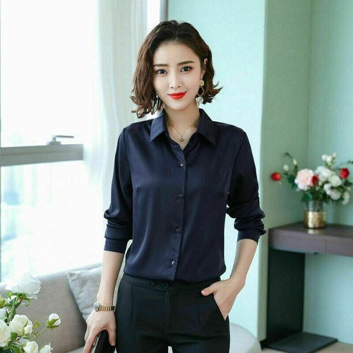 Womens Imitated Silk Satin Shirt Formal 