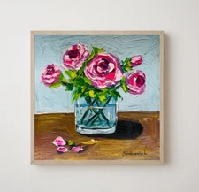 Roses Painting Original Art Flowers Impasto Roses Oil Painting