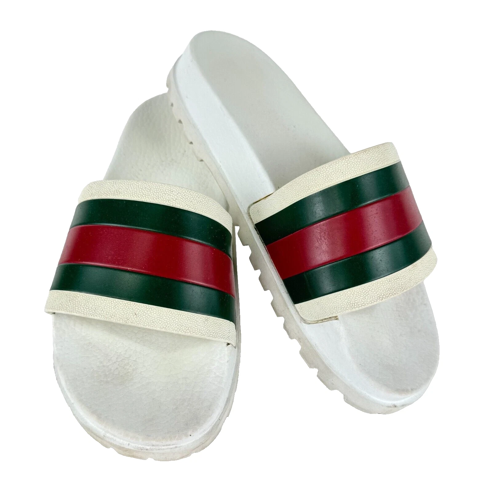 Gucci Auth hommes 6,5 US 6 UK 40 EU blanc rouge toile caoutchouc piscine slides sandales chaussures