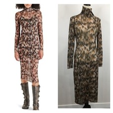 NWT STEVE MADDEN Oak Buff VIVIENNE Turtleneck Sheer Mesh Dress Womens sz Small