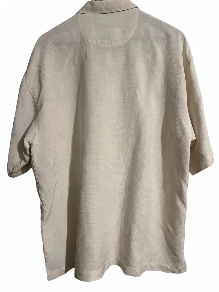 Camisa Tommy Bahama Para Hombre Grande 100% Seda Abotonada Manga Corta Estampado Palma Marfil Foto 3 de 4