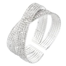 Rhinestone Bracelet for Women Multilayer Crystal Layered Cuff Bracelets Silver