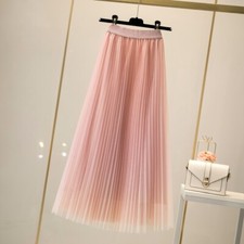 Gonna Maxi Plissettata Donna Trasparente Tulle Tutu Alta Vita A-Line