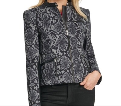 DKNY $140 Women's Snake-Pattern Faux-Leather-Trim Jacket Size