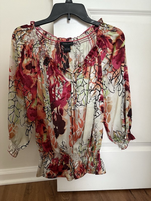 Multicolor Floral 3/4 Length Sleeve Dressy Peasant Top By Spence - Size Small