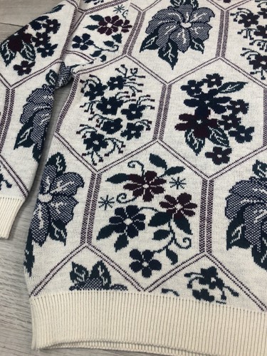 Vintage Alfred Dunner Sweater Shoulder Pads Floral Holidays Made USA Women’s L - Picture 9 of 24