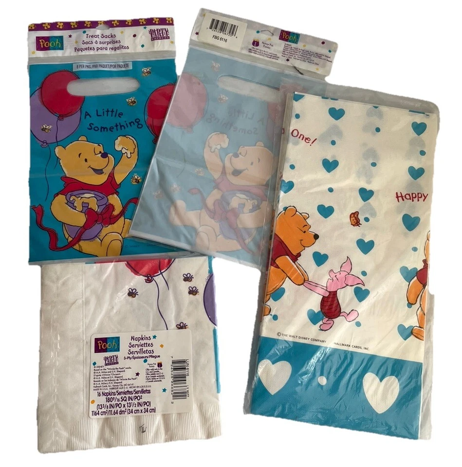 Vintage Winnie The Pooh Birthday Invitation Napkin Tablecloth Bag Sticker Lot - Image 3 of 4