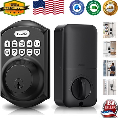 Matte Black Keypad Deadbolt with Auto Lock - Waterproof & Easy Installation