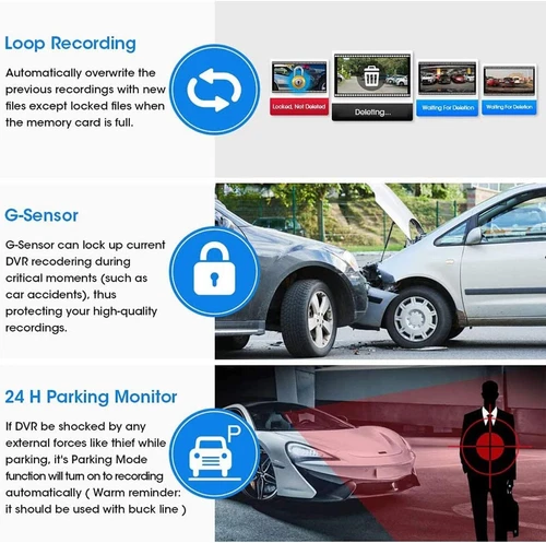 4K 10" Dual Dash Cam Auto Rückspiegel Ansicht Backup Dual Kamera Nachtsicht IPS USA - Bild 7 von 9