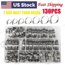 130pcs Adjustable Hose Clamps Worm Gear Stainless Steel Clamp Assortment 7 Sizes