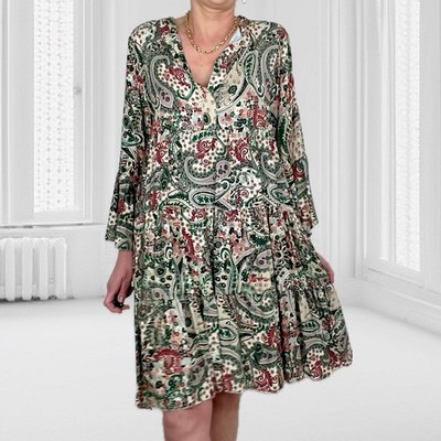ITALY Boho Paisley Stufenkleid Tunikakleid Bunt Hippie Look Sommerkleid Kleid