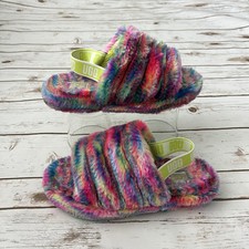 UGG Fluff Yeah Slipper Slide Sandal Women US 6 EU 38 Pixelate Plush Rainbow Shoe