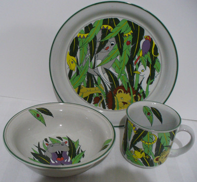Denby Childrens 3 Pc Set Jungle Chums Safari Animals Stoneware England