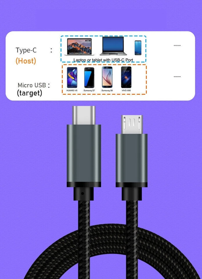 Short Type C USB-C To Micro USB Cable USB C to Micro USB OTG Sync Data Charging - Image 3 of 4