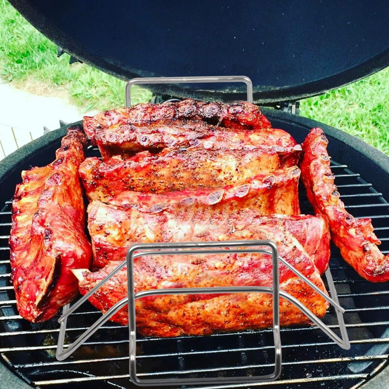 Burly grill Rib Rack for Big Green Egg, Stainless Steel BBQ Rib Racks for Grilli
