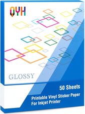 QYH Printable Vinyl for Inkjet Printer Glossy 50 Sheets Sticker Paper Waterproof
