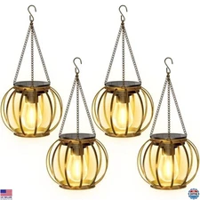 4 Pack Solar Lanterns Outdoor Waterproof Metal Hanging Lights for Garden Decor