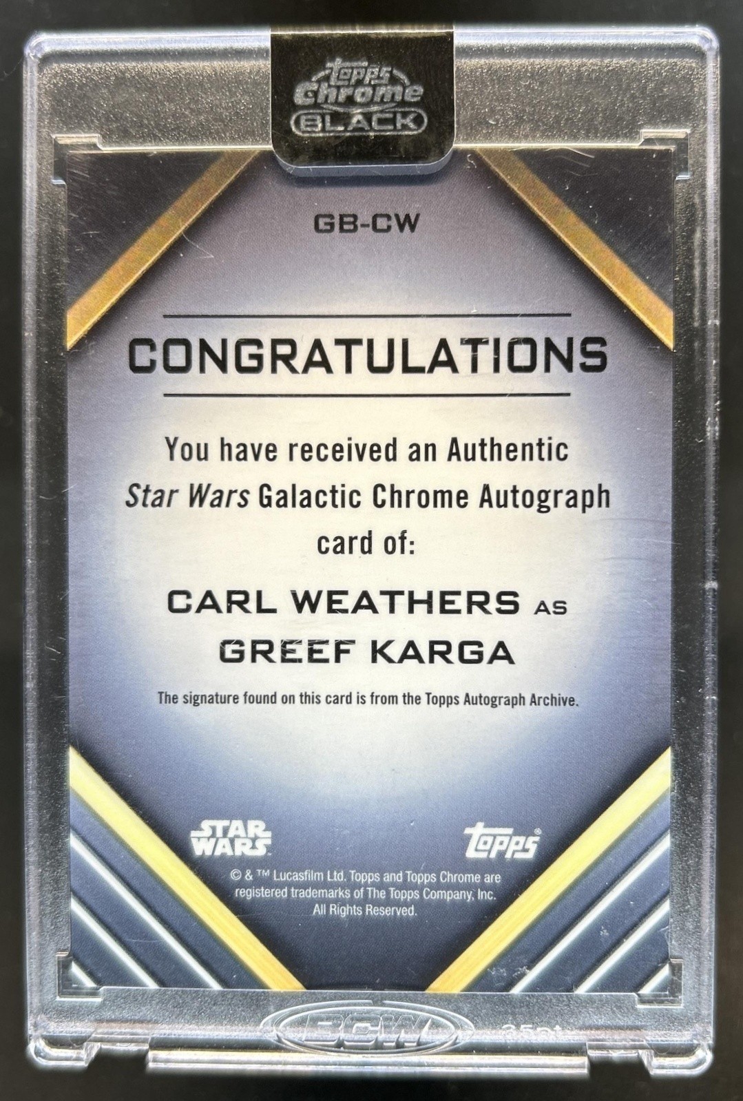 2022 Topps Chrome Black Star Wars Carl Weathers Galactic Auto Autograph #GB-CW view 2