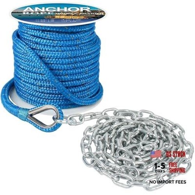 Anchor Rope 100 ft X 1/2 inch Combination Kit,with 1/4'' x 10' Galvanized Steel