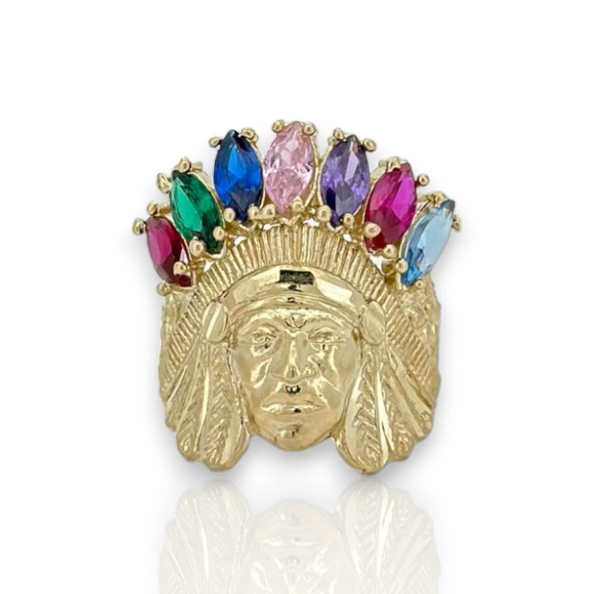 Indian Chief Head Men's Stainless Steel Ring - Sizes 8-13, Bold Band Design