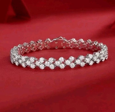 Laborgefertigter Damen-Tennisarmband 7 kt Rundschliff Diamant 14 K Weißgold-Finish