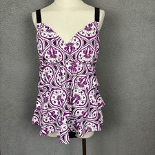 Swim Solutions Women's Printed Tiered Fauxkini One-Piece Swimsuit,16 Multi NWT"s