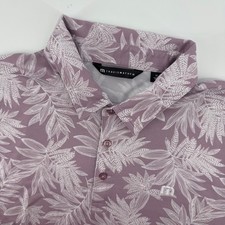 TravisMathew Polo Shirt Mens XL Purple Tropical Leaf Print Short Sleeve Stretch