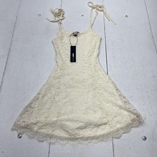 Fashion Nova Ivory Andrea Lace Tie-Strap Mini Dress Women's Size X-Small NEW