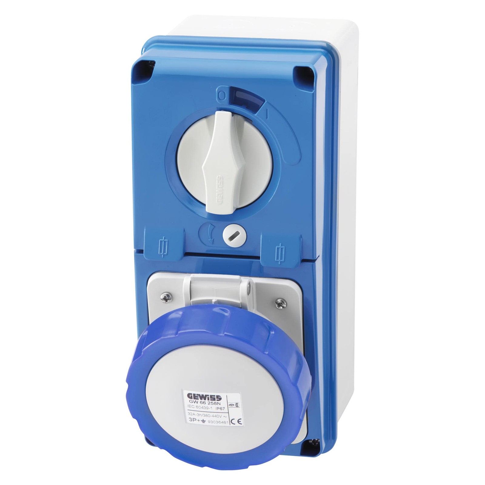 Gewiss GW66204N Waterproof Output Socket - 2P+T, 16A, 230V, IP67, Blue