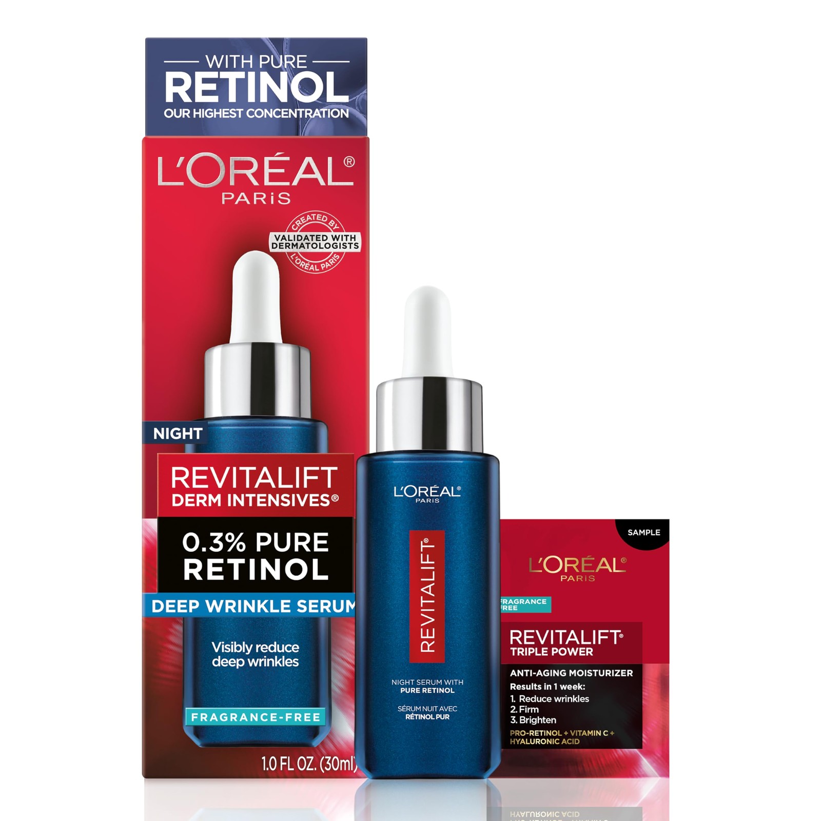 Revitalift 0.3% Pure Retinol Night Serum, Reduce Deep Wrinkles, Fragrance Fre...