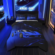 Boys Blue Race Car Bedding Set Queen Size Speed Sports Car Comforter Set for ...